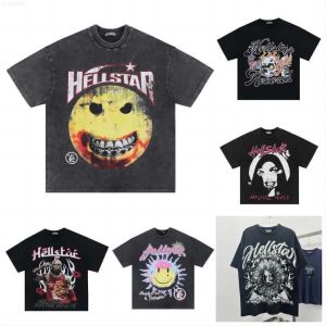 Hellstar t-shirt Rappe Heren Dames Tshirt Rapper Wash Grijs Heavy Craft Unisex Korte mouw Top High Street Fashion Retro Hell Dames T-shirt Amerikaanse maat S-xl
