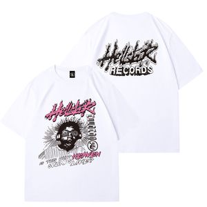 Hellstar T-shirt T-shirt pour femmes Designers T-shirts pour hommes Vêtements d'été Hipster Tissu lavé Street Graffiti Feuille Imprimer Vintage Noir Lâche