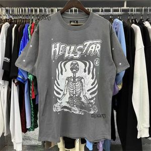 Hellstar Survêtement Designer Chemises Graphique Tee Hipster Tissu Lavé Rue Graffiti Lettrage Feuille Imprimé Vintage Noir Ample Coupe Manches Courtes Tshirt 710