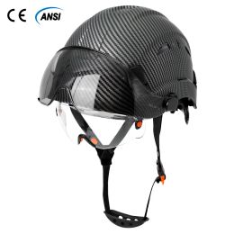 Casque Casque de sécurité de motif en fibre de carbone avec lunette à double visière pour ingénieur HAT CE CE ANSI ASB INDUSTRIAL WORA CAP RESCUE
