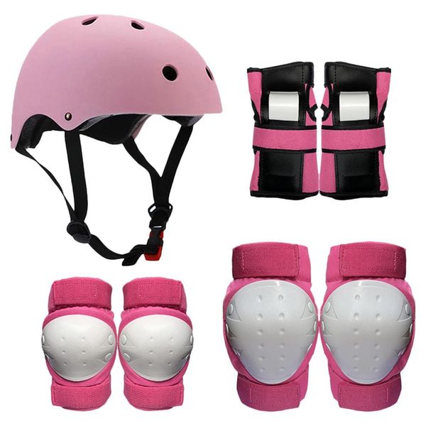 Cascos Juego de equipo de protección 7 en 1, rodilleras, coderas, muñequeras, casco, almohadillas de seguridad multideportivas para niños, adolescentes, scooter, patinaje, ciclismo