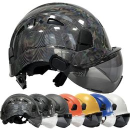Helmen Harde hoeden van koolstofvezelstof met vizierconstructie Veiligheidshelmen voor heren Verstelbare ventilatie Fiets Outdoor werkkleding Veiligheidshelmen
