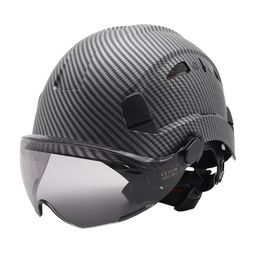 Helmen koolstofvezelpatroon harde hoeden met vizierconstructie Safety helmen voor mannen verstelbare ventilatie fiets buiten werkkleding hardhats