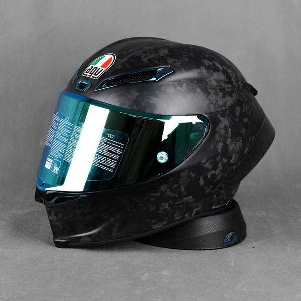 Cascos Moto AGV Diseño de motocicleta Seguridad de motocicleta Comodidad Agv Pista Gp Rr Azul hielo Camaleón Rojo Trail Casco completo de fibra de carbono negro mate brillante 2P1U