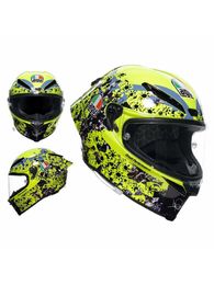 Cascos Moto AGV Diseño de motocicleta Seguridad Comodidad Agv Pista Gprr Rossi Chameleon Ice Blue Bow Fibra de carbono Edición limitada Casco completo para motocicleta 8UTE