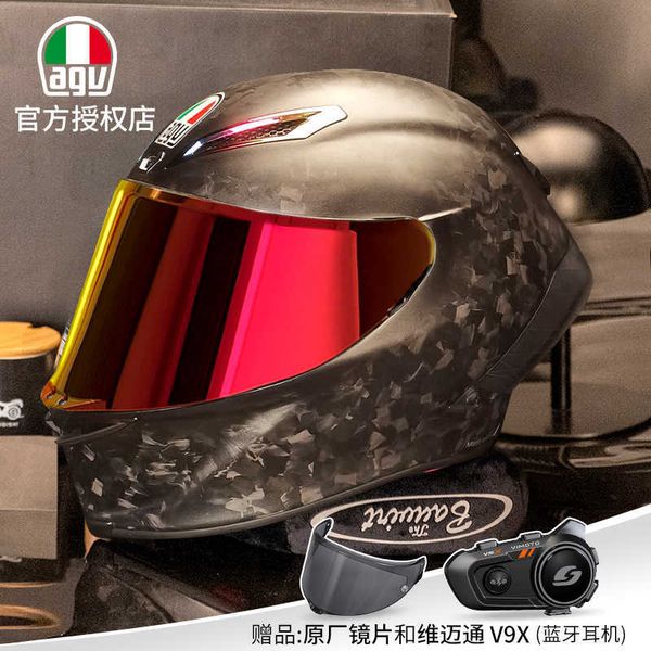 Cascos Moto AGV Diseño de motocicleta Seguridad Comodidad Agv Pista Gprr Camaleón Mariposa Hielo Azul Motocicleta Four Seasons Anti Drop Fibra de carbono Casco completo 7RZG