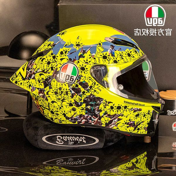 Cascos Moto AGV Diseño de motocicleta Seguridad Comodidad Agv Pista Gprr Camaleón Mariposa Azul Hielo Motocicleta Four Seasons Anti Drop Fibra de carbono Casco completo OW17