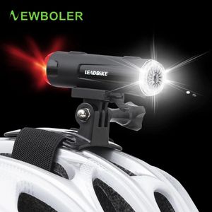 Casques NEWBOLER casque de vélo lumière USB Rechargeable casque de cyclisme phare 2 en 1 vtt vélo phare arrière feu arrière lampe lampe de poche