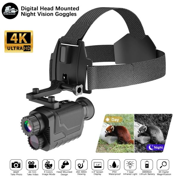 Casques Ziyouhu Casque Vision nocturne Vision Goggles pour Hunting Patrol Fhd 4k Video 400m Camogramme infrarouge