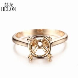 HELON coupe ronde 9mm Semi monture bague de fiançailles réglage solide 14k 10k or jaune femmes Solitaire bijoux fins 240402