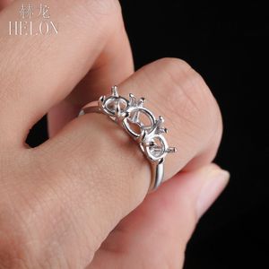 Helon Solid 18K 14K 10K White Gold Three Stone Style Ladies Fine Jewelry Semi Mount Engagement Wedding Ring Ronde 6mm