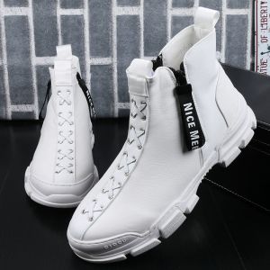 Aidez l'automne Nouvelles bottes High Men Small White Shoes Casual Male Youth Joker Sports Board 38-44 B3 995 105