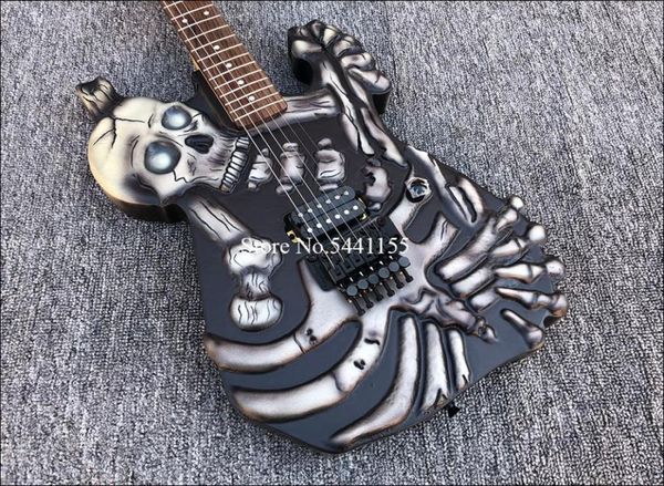Hembry Tallado a mano J Frog George Lynch Skull Bones Guitarra eléctrica Floyd Rose Tremolo Diapasón de palisandro Black Hardware2467176