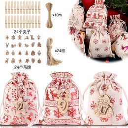 Ensemble de sacs en chanvre avec cordon de serrage, décoration de noël 1-24, calendrier de l'avent, petit sac en tissu, ensemble de sacs cadeaux de noël, vente en gros