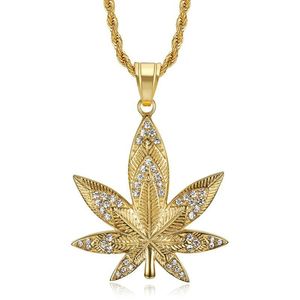 Hennep Leaf Pendand Chain 14K Gold Iced Out Bling Necklace for Men Hip Hop Jewelry