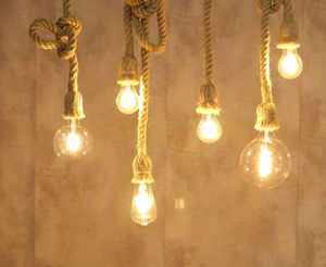 Corde de chanvre lumières Vintage campagne suspension lampe salon cuisine suspendus éclairage décor à la maison luminaires suspendus