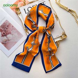 Hemres – cravate de styliste Emma Orange, écharpe pour femmes, ruban à bande étroite et fine, reliure de cheveux, Simulation de soie décorative à la mode
