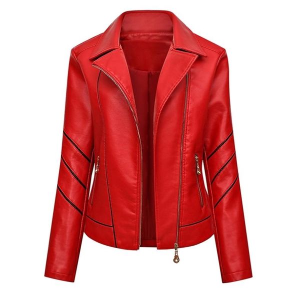 HENCHIRY Chaqueta de cuero para mujer Abrigo con cremallera Cintura delgada Slimtype Primavera Otoño Negro Beige Hierba Verde Rojo Mujer Biker Blazers 21125598573