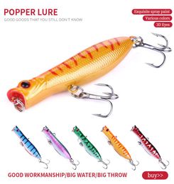 Hengjia 100pcs 60 mm Nouvel album de pêche de plongée BAITS HARD POPPER Fishing Crankbait Lure Appât Hook 6cm 5G 8 Hook Fishing Tackle7152378