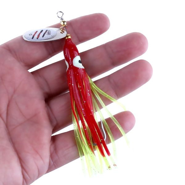 HENGJIA Spinners falda de calamar suave pulpo Señuelos de Pesca aparejos Jigs cebo luminoso simulación Pesca aparejos 7,5g