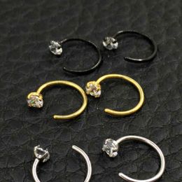 HENGKE Zircon nez anneau en forme de U anneau de fer à cheval piercing bijoux BCR sourcil ongle lèvre clair gemme 316L acier inoxydable noir or