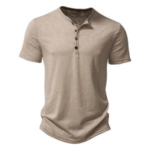 Henley col été hommes décontracté couleur unie à manches courtes t-shirt pour hommes Polo hommes de haute qualité hommes t-shirts 240106