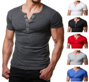 Henley T Shirt Men 2019 Fashion V Summer V Camiseta de manga corta Camiseta Homme Casual Slim Fit Botón Diseño Mens
