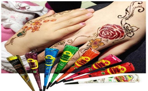 Henna Mehandi Cono Hand Body Art Paint Maquillaje Dibujamiento de bricolaje Pasta de tatuajes de henna India Cono impermeable 25G8105347