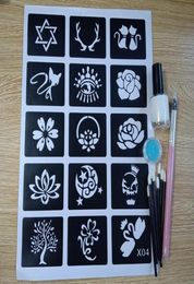 Pochoirs de tatouage au henné, Kit de pochoirs de tatouage à paillettes, brosse, colle, femme, fille, enfants, modèle de dessin, petite fleur mignonne, papillon, dessin animé6321692