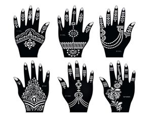 Pochoirs de tatouage au henné Mehndi Inde Kit de pochoir de tatouage au henné pour peinture à la main peinture corporelle au doigt 6 pièces modèles de tatouage temporaire 1373176