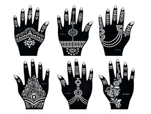 Plantillas de tatuajes de henna Mehndi India Kit de plantillas de tatuajes de henna para pintar a mano pintura corporal de dedo 6 piezas plantillas de tatuajes temporales 5733975