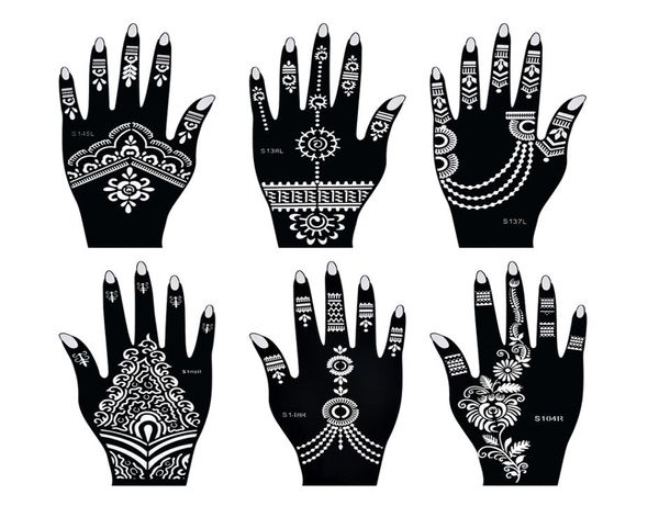 Plantillas de tatuajes de henna Mehndi India Kit de plantillas de tatuajes de henna para pintar a mano pintura corporal de dedo 6 plantillas de tatuajes temporales 1373176