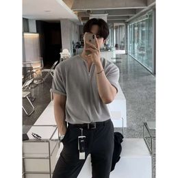 Henry shirt losse T-shirt top met korte mouwen, Britse yuppi knappe trend, Zuid-Korea dongmen heren strakke mouwen top, heren