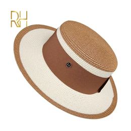 Hepburn Style de célébrité française parfum couleur correspondant haut femme parasol protection solaire vacances voyage plat chapeau de paille 240320