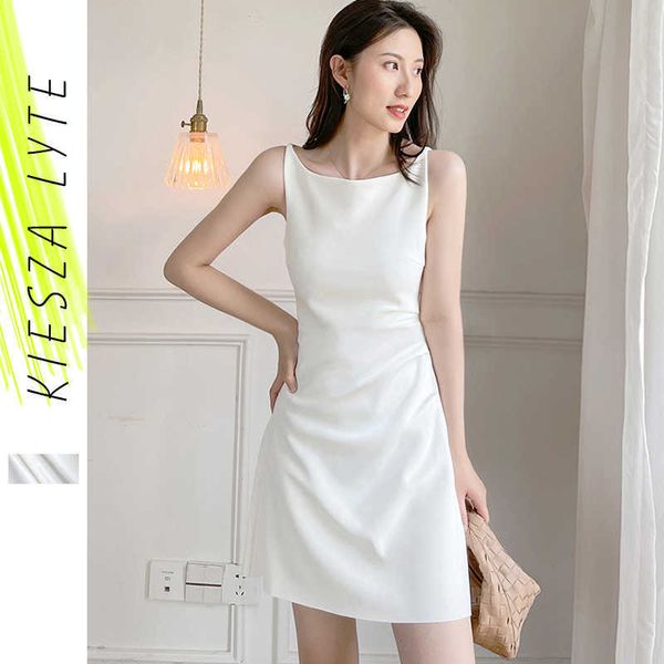 Hepburn Style robe blanche été élégant sans manches Mini Sexy soirée Club fête robes moulantes de haute qualité 210608