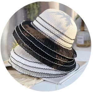 Hepburn-stijl vrouwen strohoed multi-laag kant randen cap vakantie strand zon bescherming caps vintage reizen brede rand hoeden