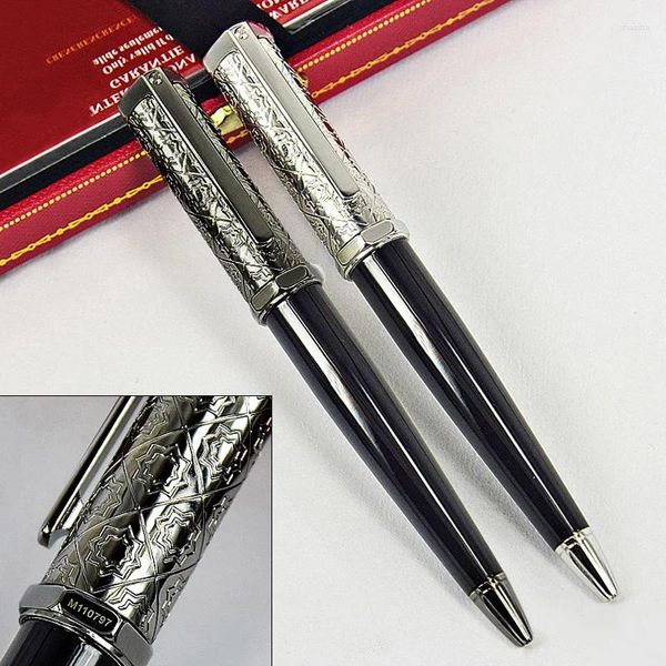 Heptagon CT Santos-Dumont Stylo à bille en métal de luxe avec fleur de neige noire métallisée avec numéro de série argent/garniture