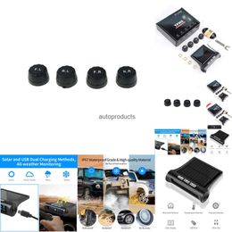 her Car Electronics 433.92MHZ Car TPMS Sistema de monitoreo de presión de neumáticos de automóvil con energía Solar Digital con 4 sensores USB Herramienta de Alarma de Seguridad para automóvil PSI BAR