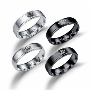 Anillos de banda Her King His Queen con letras de acero inoxidable, anillo para parejas para mujeres, hombres, amantes, joyería de boda, regalo, dropship