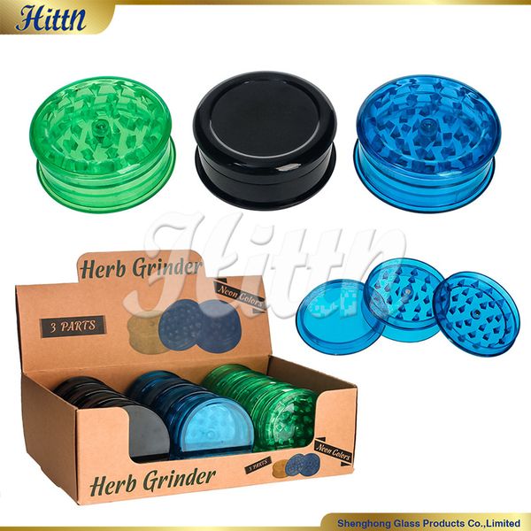 Grinder de hierbas 3 capas plásticas acrílico tabaco abdomino para fumar accesorio 12 piezas azul negro verde 420 venta