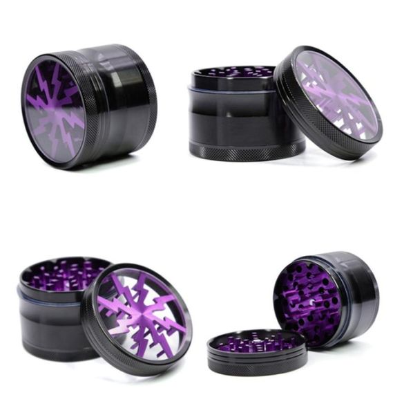 Herb Grinder de 63 mm de aluminio con ventana superior transparente 4 capas Piezas iluminación de la amoladora del diente del diente trituradora del fumar accesorios6539891