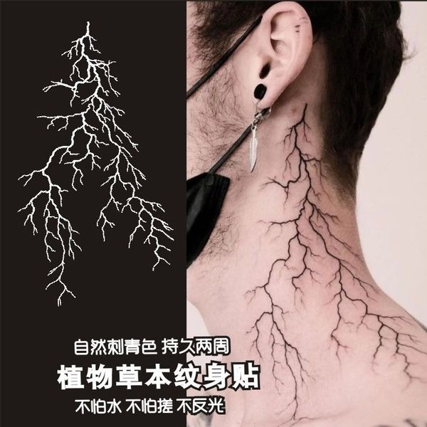 Tatouage de jus d'herbe durable faux tatouages pour femme hommes lignes gothiques fissure bras tatouages étanche foudre temporaire tatouage autocollants