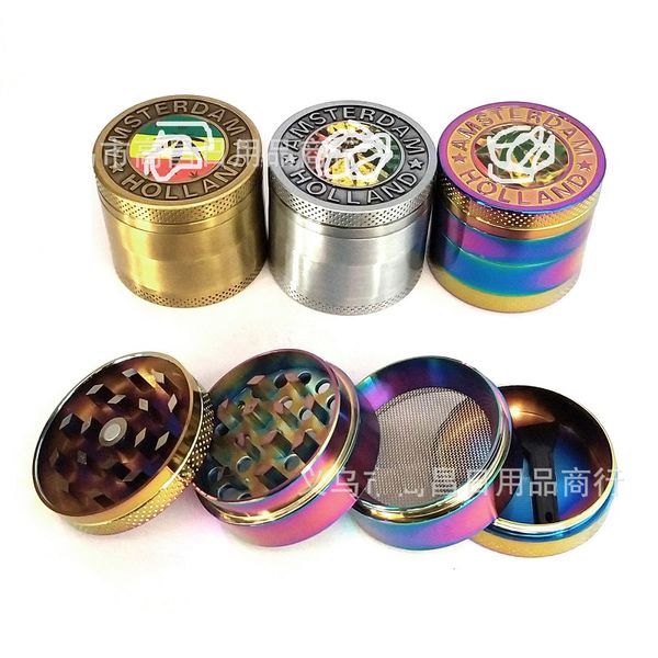 Herb Leaf en alliage de zinc en aluminium Herb Amsterdam Grinders 4 parties 40mm en métal CNC Grinder Magentic conçu avec un grattoir collecteur de pollen