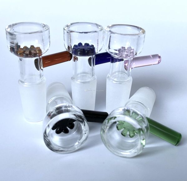 Herb Pipe Smooth Shop Slide Bols en verre 10 mm 14 mm 18 mm avec bol de filtre à flocon de neige pour les bongs en verre et capteur de cendre Verre fume