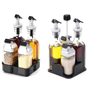 Herb Spice gereedschap 5 stuks Zet olie en azijnzoutpeper dispenser ingesteld met opbergvak roestvrijstalen kruiderij keukenaccessoires 221203