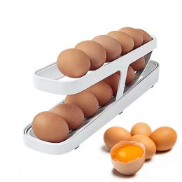 Herb Spice Tools Défilement automatique Egg Rack Holder Boîte de rangement Panier Conteneur Organisateur Rolldown Réfrigérateur Distributeur pour la cuisine 231011