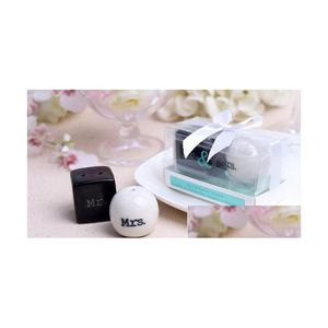 Herb Spice Tools Cube Cilinder Ceramic Mr. Mrs. Salt and Pepper Shakers White Black Shaker Kitchen Party Gunsten Wedding Favor cadeau DHPQV