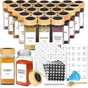 Bamboo Lid Glass Spice Jars Set - Seasoning Containers with Salt & Pepper Shakers, Kitchen Organizer, 230331