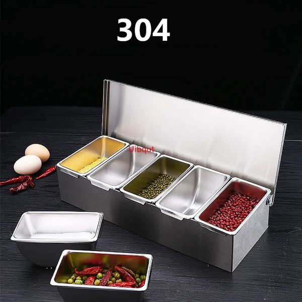 Herb Spice Tools Caja de condimento de acero inoxidable 304 de alta calidad, caja de condimento para chef de restaurante con tapa, caja de almacenamiento, tanque de condimento para el hogar 231216