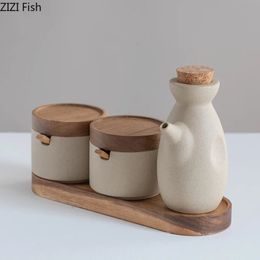 Outils à épices à base de plantes, pot de cuisine japonais, combinaison de sel et de poivre, ensemble de pots à huile, assaisonnement en céramique, outil de couleur unie pour la maison 231213